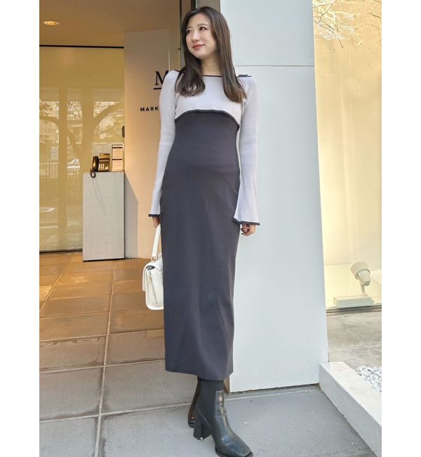 MERCURYDUO「3WAY配色ストラップバッククロスロングスリーブワンピース」|ワンピース|