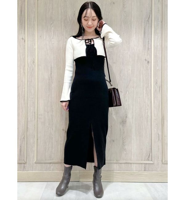 MERCURYDUO「3WAY配色ストラップバッククロスロングスリーブワンピース」|ワンピース|