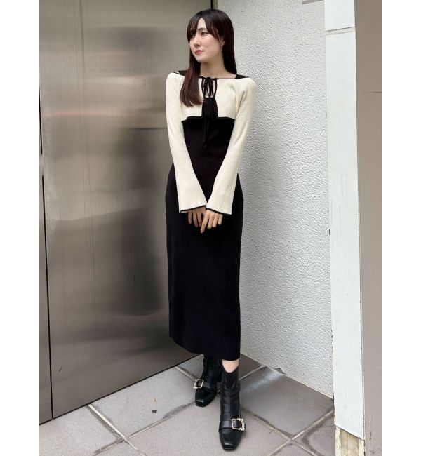 MERCURYDUO「3WAY配色ストラップバッククロスロングスリーブワンピース」|ワンピース|