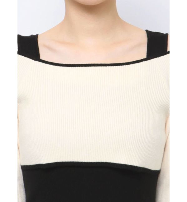 MERCURYDUO「3WAY配色ストラップバッククロスロングスリーブワンピース」|ワンピース|