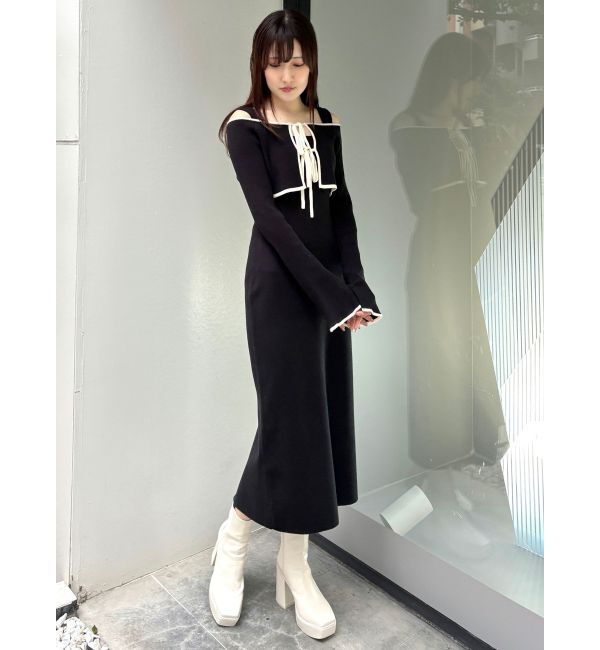 MERCURYDUO「3WAY配色ストラップバッククロスロングスリーブワンピース」|ワンピース|