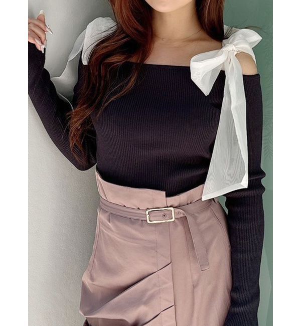 MERCURYDUO「ショルダーリボンロングスリーブニット」|ニット・セーター|