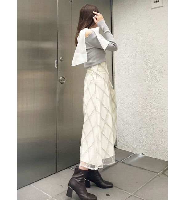 MERCURYDUO「ショルダーリボンロングスリーブニット」|ニット・セーター|