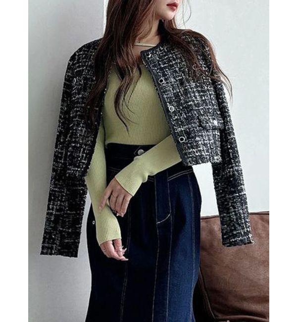 MERCURYDUO「ツイードノーカラージャケット」|ノーカラージャケット|ブラック