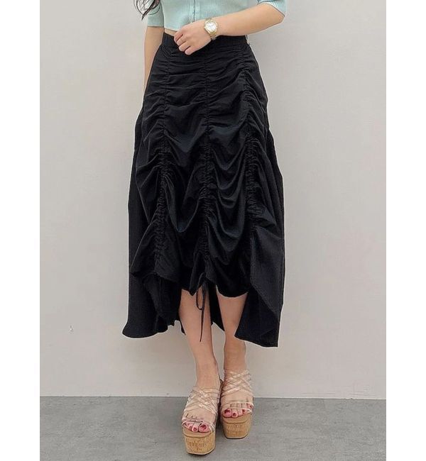 MERCURYDUO「ギャザリングフレアスカート」|スカート|ブラック