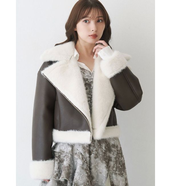 MERCURYDUO「フェイクレザームートンボンバージャケット」|その他|ブラウン