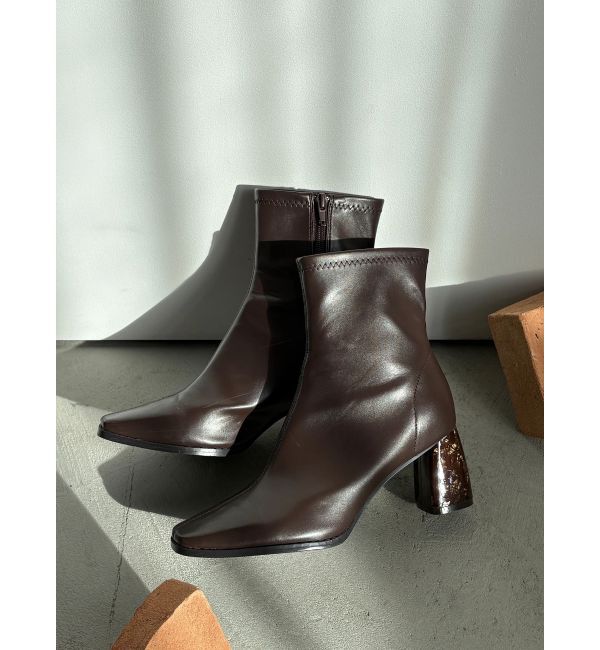 MERCURYDUO「フェイクレザースクエアトゥストレッチショートブーツ」|ショートブーツ|