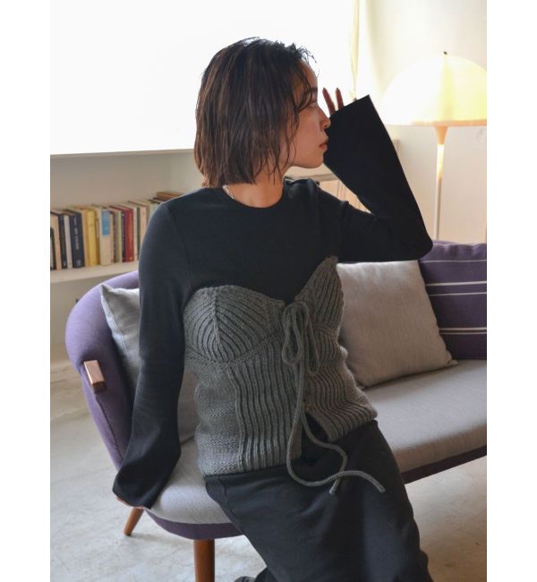 Ungrid「パッチワークニットビスチェ」|ニット・セーター|チャコールグレー