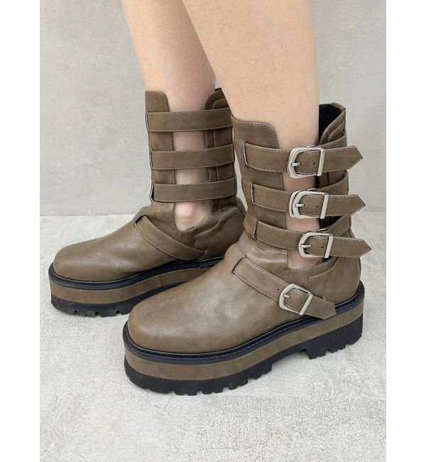 EVRIS「バックルモチーフショートブーツ」|ショートブーツ|ブラウン