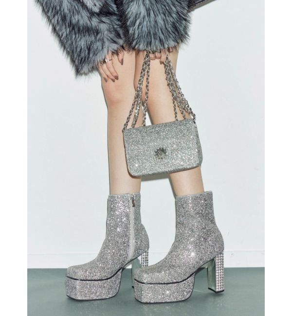 EVRIS「グリッターチャンキーヒールショートブーツ」|ショートブーツ|