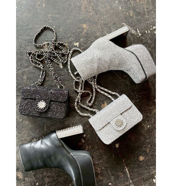 EVRIS「グリッターチャンキーヒールショートブーツ」|ショートブーツ|