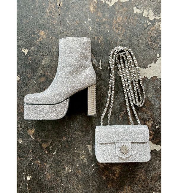 EVRIS「グリッターチャンキーヒールショートブーツ」|ショートブーツ|