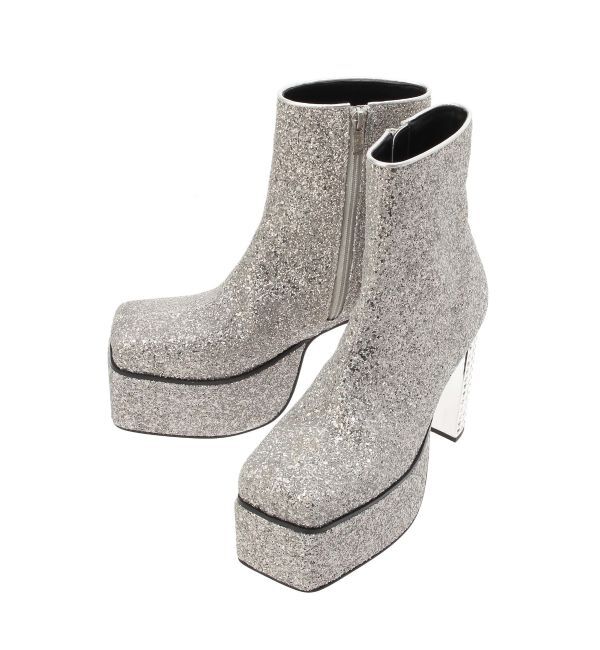 EVRIS「グリッターチャンキーヒールショートブーツ」|ショートブーツ|