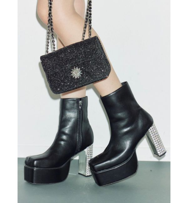 EVRIS「グリッターチャンキーヒールショートブーツ」|ショートブーツ|