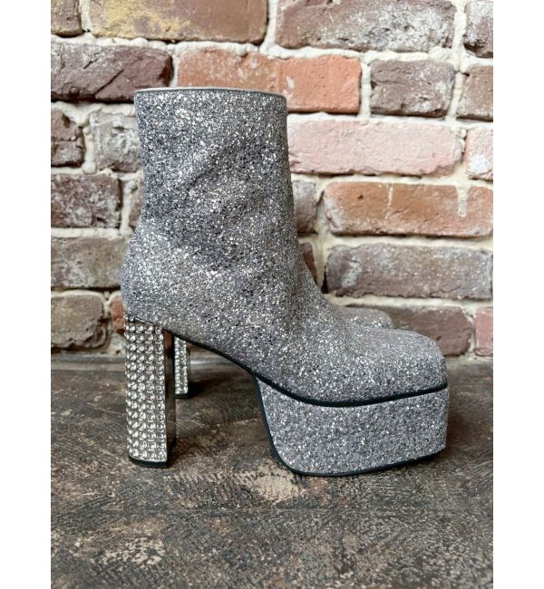 EVRIS「グリッターチャンキーヒールショートブーツ」|ショートブーツ|シルバー
