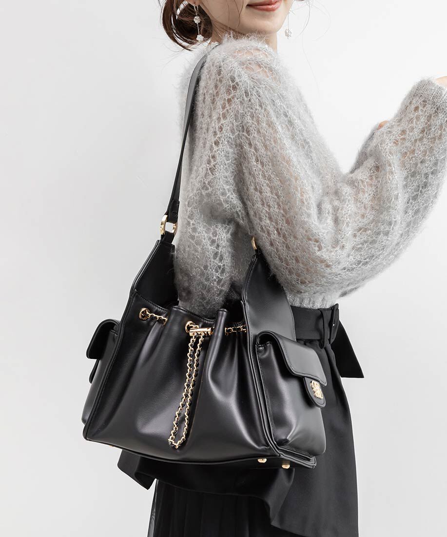  「巾着デザインショルダーバッグ」|ショルダー・メッセンジャー|ブラック