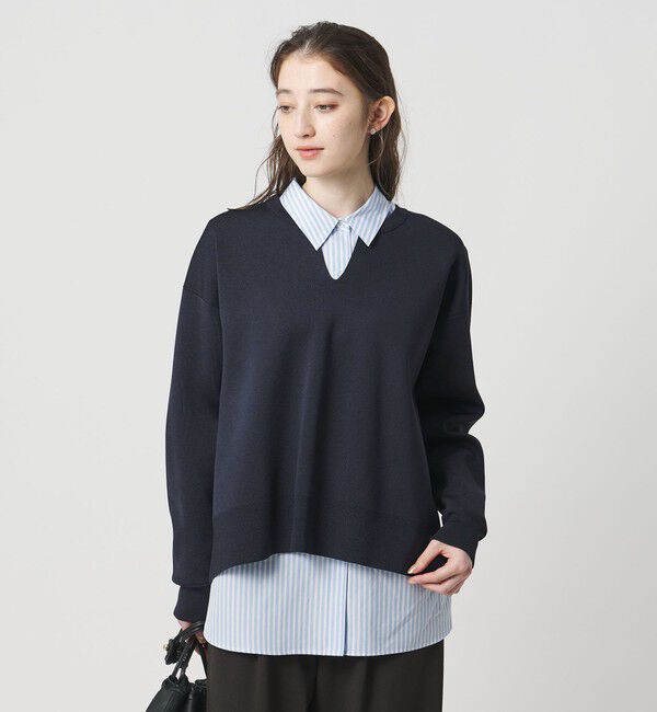 UNITED ARROWS「スウェットライク スキッパーニット ‐ウォッシャブル‐」|ニット・セーター|NAVY