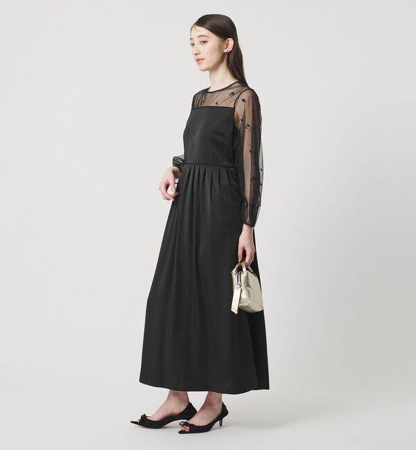 UNITED ARROWS「チュール エンブロイダリー コンビ ワンピース」|ワンピース|BLACK