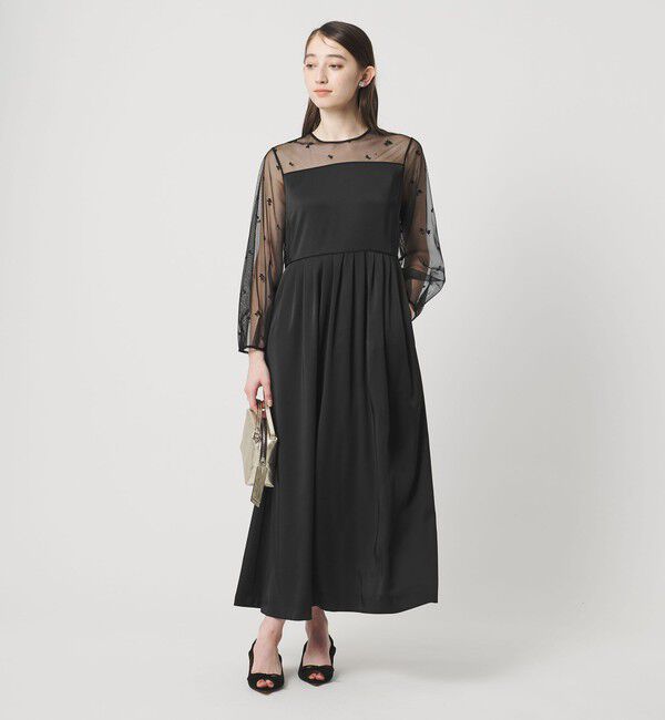 UNITED ARROWS「チュール エンブロイダリー コンビ ワンピース」|ワンピース|