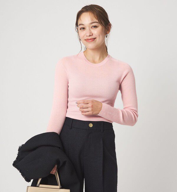 UNITED ARROWS green label relaxing「ウール シアー リブ クルーネック ニット ウォッシャブル」|ニット・セーター|LT.PINK