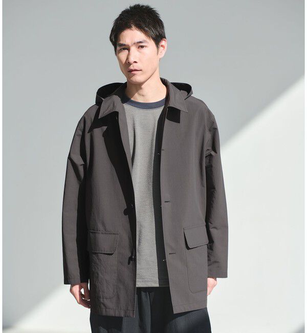 UNITED ARROWS green label relaxing「DICROS ミドル フード ステンカラー コート -撥水-」|ステンカラーコート|DK.GRAY