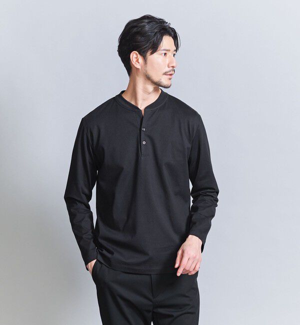 BEAUTY&YOUTH UNITED ARROWS「【WEB限定 WARDROBE SMART】クリア ガスコットン ヘンリーネック カットソー【抗菌・防臭】」|Tシャツ・カットソー|BLACK