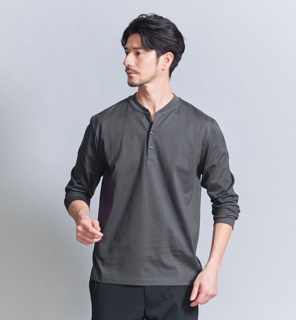 BEAUTY&YOUTH UNITED ARROWS「【WEB限定 WARDROBE SMART】クリア ガスコットン ヘンリーネック カットソー【抗菌・防臭】」|Tシャツ・カットソー|DK.GRAY