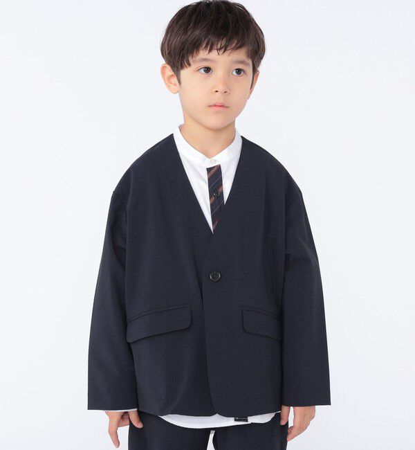 SHIPS KIDS「SHIPS KIDS:100～130cm /〈多機能〉ネイビー ノーラペル ジャケット」|ノーカラージャケット|