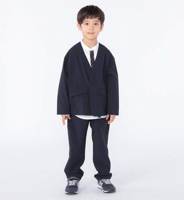 SHIPS KIDS「SHIPS KIDS:100～130cm /〈多機能〉ネイビー ノーラペル ジャケット」|ノーカラージャケット|