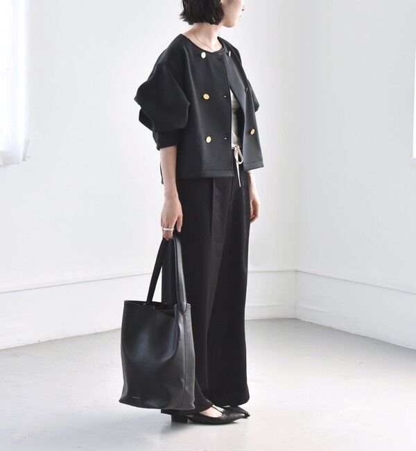 quaranciel「quaranciel:〈洗濯機可能〉ダブルジャージー ノーカラー コンパクト ジャケット」|ノーカラージャケット|