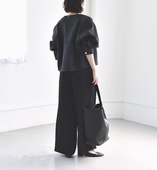 quaranciel「quaranciel:〈洗濯機可能〉ダブルジャージー ノーカラー コンパクト ジャケット」|ノーカラージャケット|