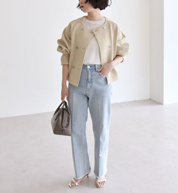 quaranciel「quaranciel:〈洗濯機可能〉ダブルジャージー ノーカラー コンパクト ジャケット」|ノーカラージャケット|