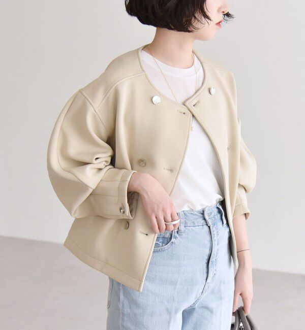 quaranciel「quaranciel:〈洗濯機可能〉ダブルジャージー ノーカラー コンパクト ジャケット」|ノーカラージャケット|