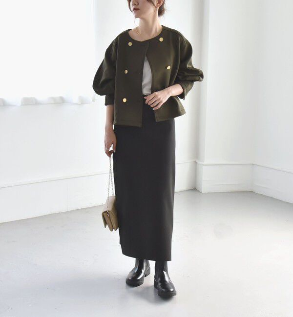 quaranciel「quaranciel:〈洗濯機可能〉ダブルジャージー ノーカラー コンパクト ジャケット」|ノーカラージャケット|