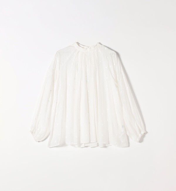 SHIPS any「【WEB限定】SHIPS any:〈手洗い可能〉シアー ドット スタンドカラー パフ ギャザー ブラウス」|シャツ・ブラウス|