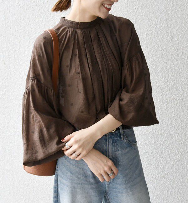 SHIPS any「【WEB限定】SHIPS any:〈手洗い可能〉シアー ドット スタンドカラー パフ ギャザー ブラウス」|シャツ・ブラウス|