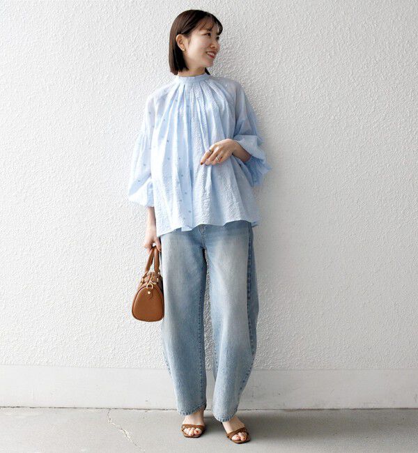 SHIPS any「【WEB限定】SHIPS any:〈手洗い可能〉シアー ドット スタンドカラー パフ ギャザー ブラウス」|シャツ・ブラウス|