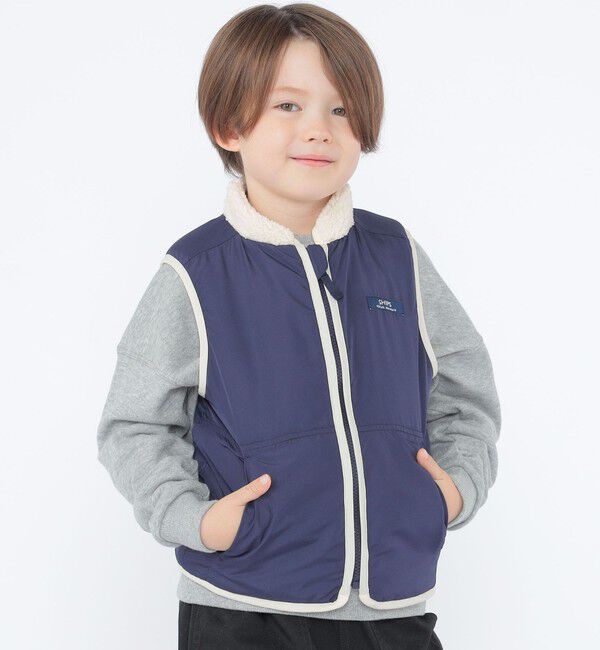 SHIPS KIDS「SHIPS KIDS:100～130cm/〈洗濯機可能〉ボア リバーシブル ベスト」|ダウンベスト・ベスト|