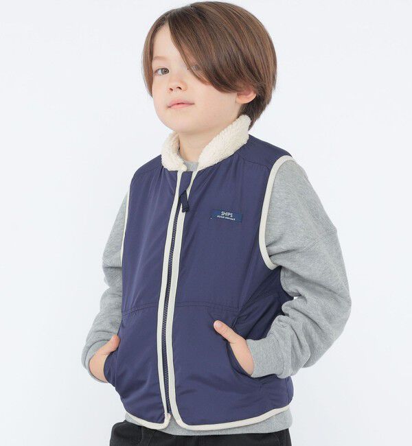 SHIPS KIDS「SHIPS KIDS:100～130cm/〈洗濯機可能〉ボア リバーシブル ベスト」|ダウンベスト・ベスト|