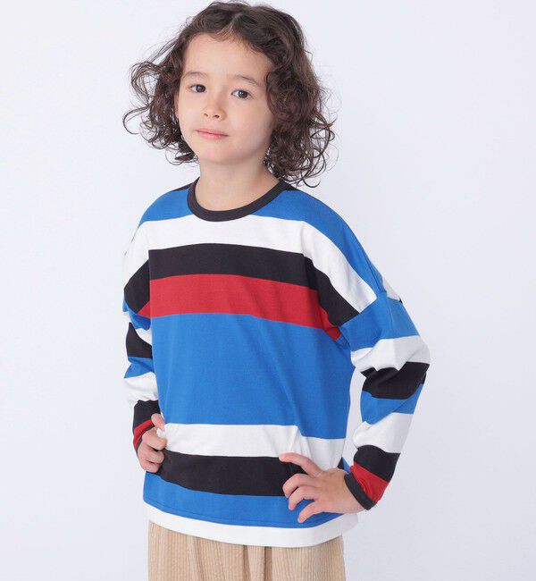 SHIPS KIDS「SHIPS KIDS:100～125cm/ マルチ ボーダー ロングスリーブ Tシャツ」|Tシャツ・カットソー|ブルー