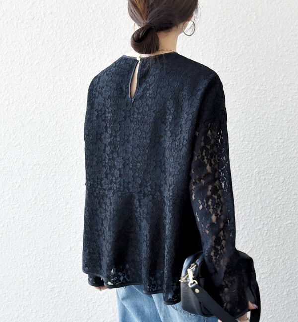 SHIPS any「SHIPS any:〈手洗い可能〉フラワー レース クルーネック ペプラム ブラウス」|シャツ・ブラウス|