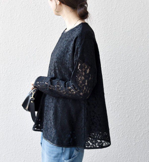 SHIPS any「SHIPS any:〈手洗い可能〉フラワー レース クルーネック ペプラム ブラウス」|シャツ・ブラウス|