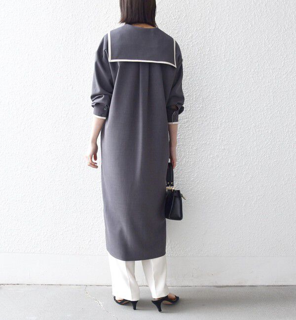 SHIPS any「《予約》SHIPS any:〈洗濯機可能〉セーラーカラー 配色 ジップ ワンピース」|ワンピース|グレー