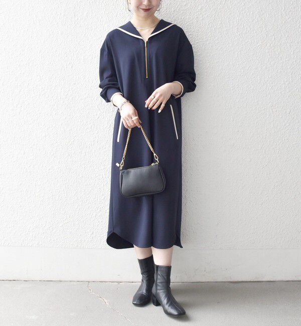 SHIPS any「《予約》SHIPS any:〈洗濯機可能〉セーラーカラー 配色 ジップ ワンピース」|ワンピース|