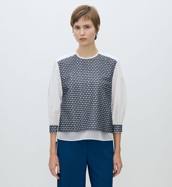 TOMORROWLAND collection「リーフエンブロイダリー コンビプルオーバーブラウス」|シャツ・ブラウス|