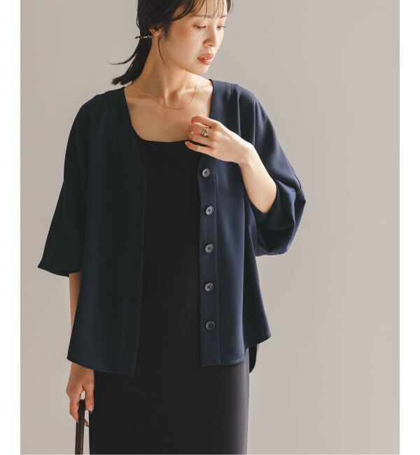 NOBLE「《追加》エステルダブルクロスカーデブラウス3」|シャツ・ブラウス|ネイビー