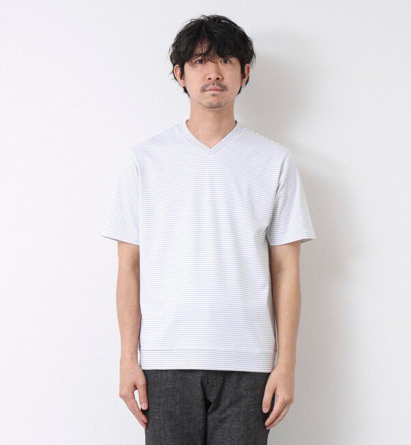 NOLLEY'S goodman「《ビジカジ対応》セミシルケットスムース ボーダー Vネック ドレスTシャツ 25SS」|Tシャツ・カットソー|
