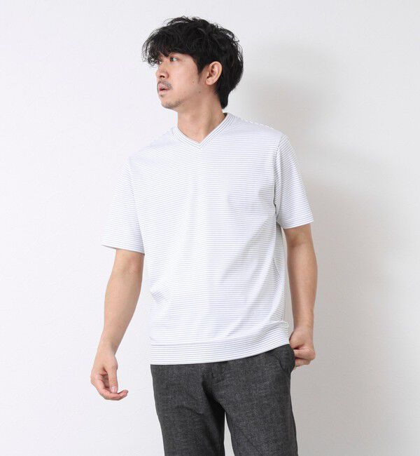 NOLLEY'S goodman「《ビジカジ対応》セミシルケットスムース ボーダー Vネック ドレスTシャツ 25SS」|Tシャツ・カットソー|