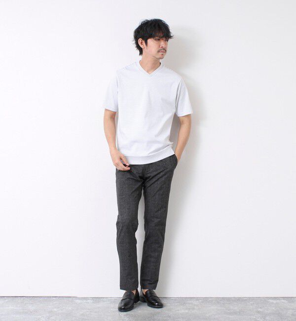 NOLLEY'S goodman「《ビジカジ対応》セミシルケットスムース ボーダー Vネック ドレスTシャツ 25SS」|Tシャツ・カットソー|