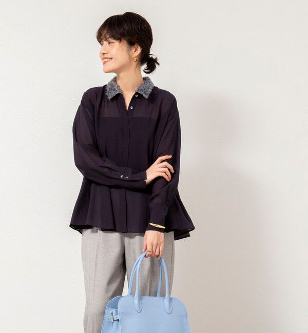 NOLLEY'S sophi「チュール襟付オーガンジーフレアシャツブラウス」|シャツ・ブラウス|